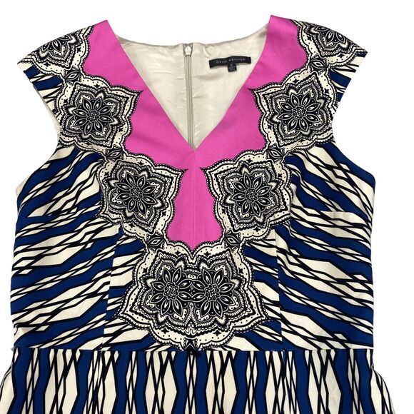 David Meister Sheath Dress Women's Size 12 Multi Geometric Cap Sleeve Back Zip - Picture 9 of 16